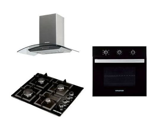 Combo Cocina A Gas Challenger 4 Quemadores Incluye Horno He2750 Y Campana Extractora Cx4800 Color Negro