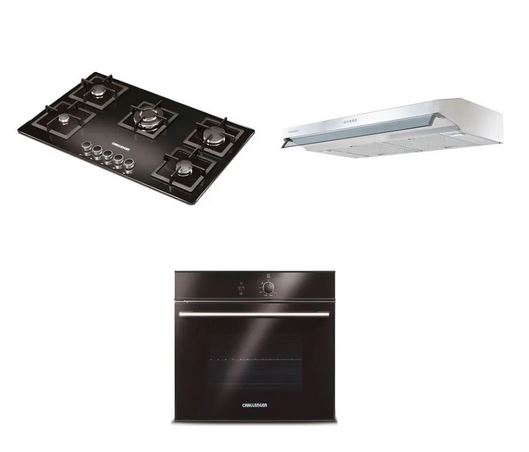 Combo Cocina A Gas Challenger 4 Quemadores Incluye Horno He2651 Y Campana Extractora Cx4300 Color Negro Con Gris