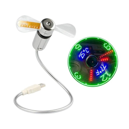 [O5E13116] Ventilador portatil USB, muestra la hora, ebasix