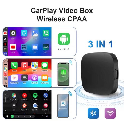 [Adaptador Inalambrico 3en1 CarPlay + Android Auto + Android 13] Adaptador Inalambrico 3en1 CarPlay + Android Auto + Android 13