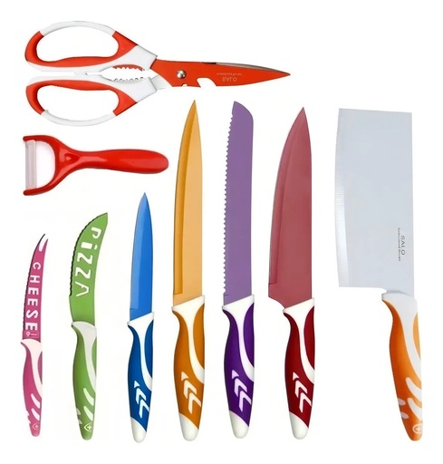 [56TRW1P] Juego de Cuchillos Salo Rojo 9 Piezas Acero Inoxidable Cocina