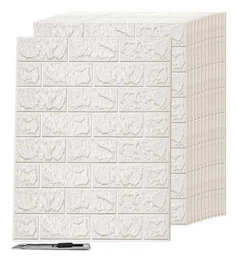 [HOBAZA350B] Pared Adhesiva 3d Papel Tapiz Vinil Efecto Ladrillo Blanco