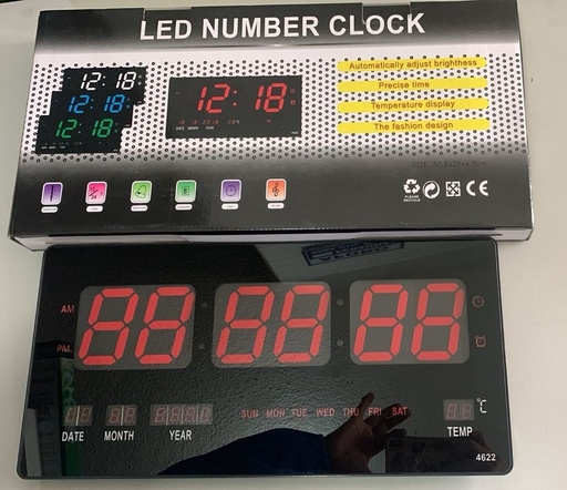 [24-02-010] RELOJ DIGITAL DE PARED CALENDARIO TEMPERATURA ALARMA (45 cm X 22 cm)